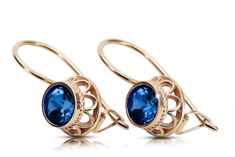 Vintage style Earrings Sapphire Original Vintage 14K Rose Gold vec117r